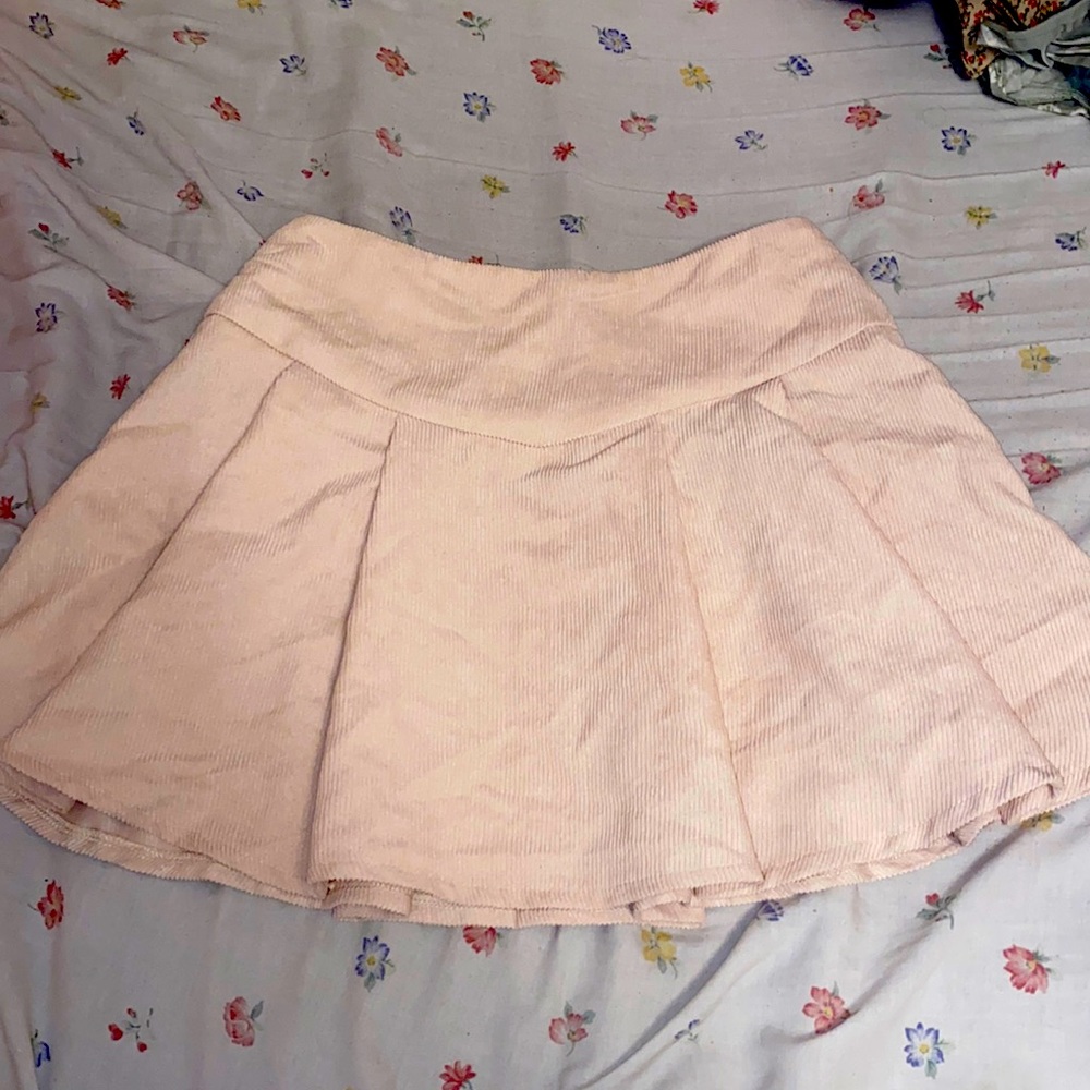 SHEIN Cream/Beige Pleated Corduroy Skirt